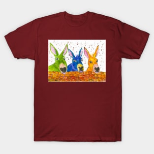 Three Quirky Colourful Donkeys chatting over the wall T-Shirt